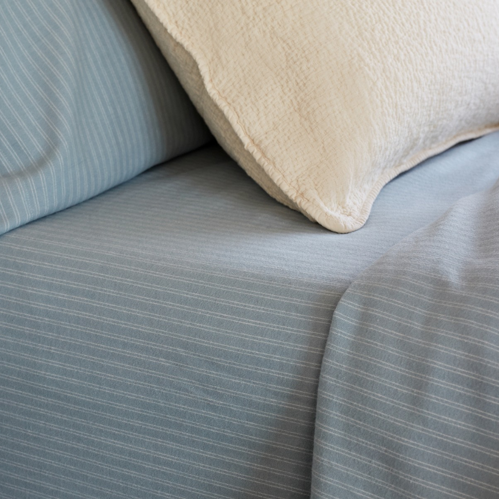 Flannel Organic Sheets in blue with stripe